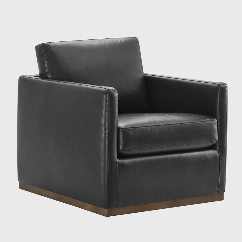 Assiatou Wide Swivel Arm Chair, Black Pebbled Faux Leather