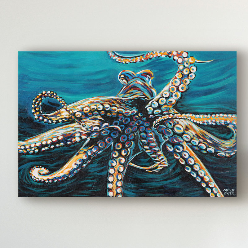 «Wild Octopus II» par Carolee Vitaletti - peinture sur toile, H 12 po x l 19 po x P 2 po