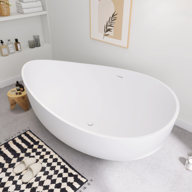 Baignoire de trempage autoportante de 71 po x 43 po à surface solide en blanc