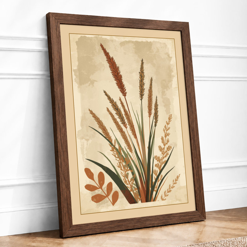 Dried Grasses Study Botanical - Framed Print, A4 - 29.7 x 21.0 cm, Walnut