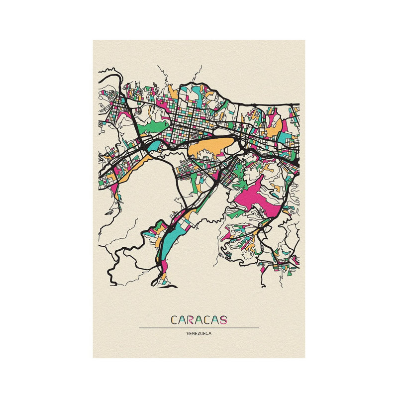Caracas, Venezuela Map by Ayse Deniz Akerman - Wrapped Canvas Print, 66.04 cm H x 45.72 cm W