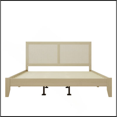Solid Wood Platform Bed With Rattan