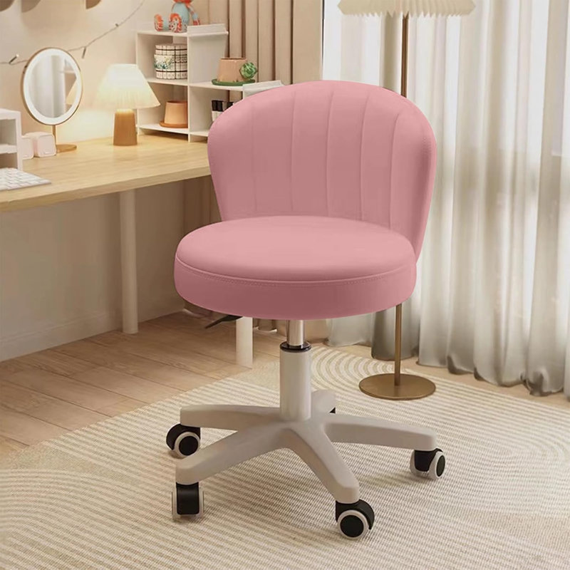 Petit fauteuil de bureau rond à roulettes avec dossier en cuir de polyuréthane pivotant à hauteur réglable