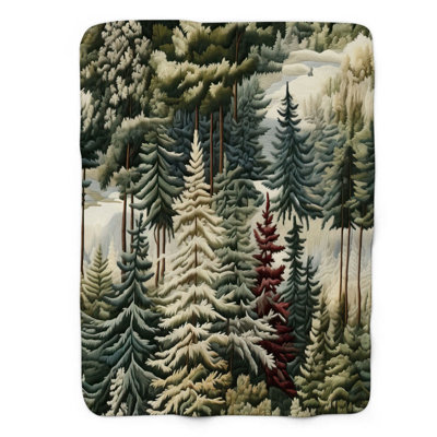 Needlework Pine Grove - 1 Piece Premium Sherpa Bla Throw Blanket