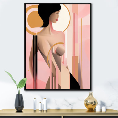 Sensuelle élégance Art nouveau femme rose et or I - impression