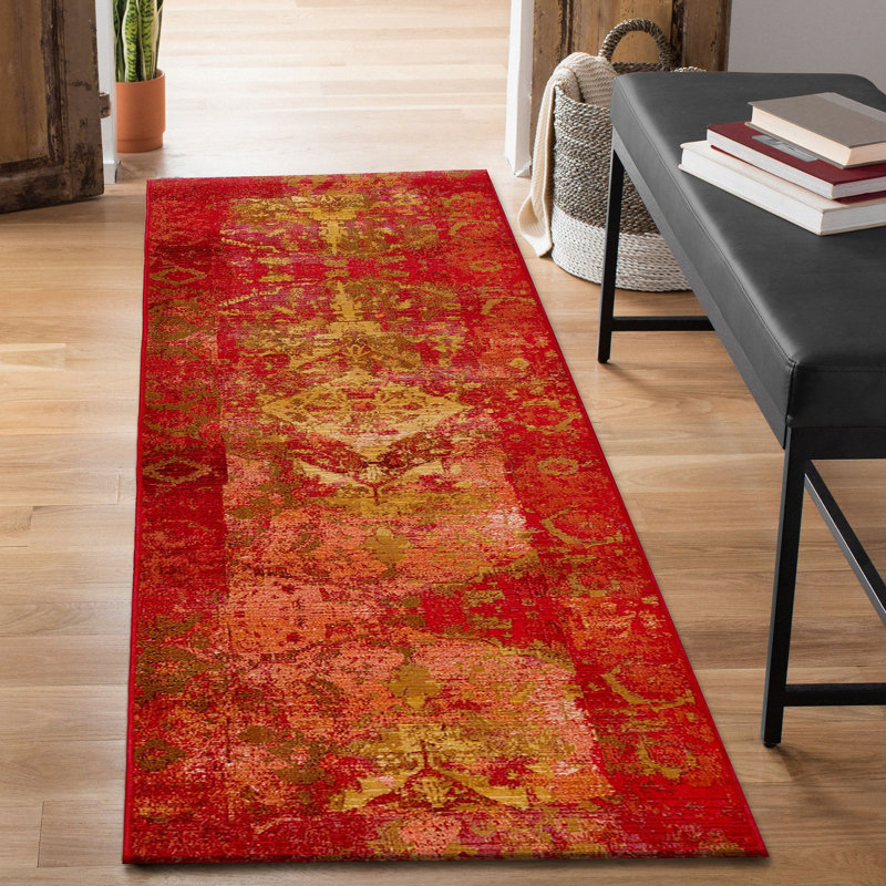 Sal Red/Black/Gold Area Rug, Runner 1'11" x 7'6"