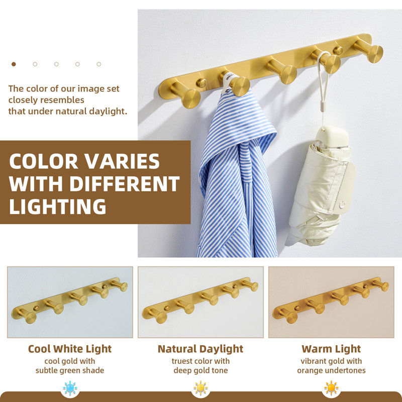 Stainless Steel Towel Hook Rack, Brushed Gold