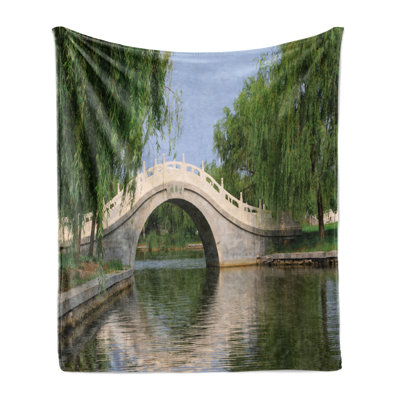 Ambesonne Willow Tree Fleece Throw Blanket Scenery Calming Image Multicolor 78536