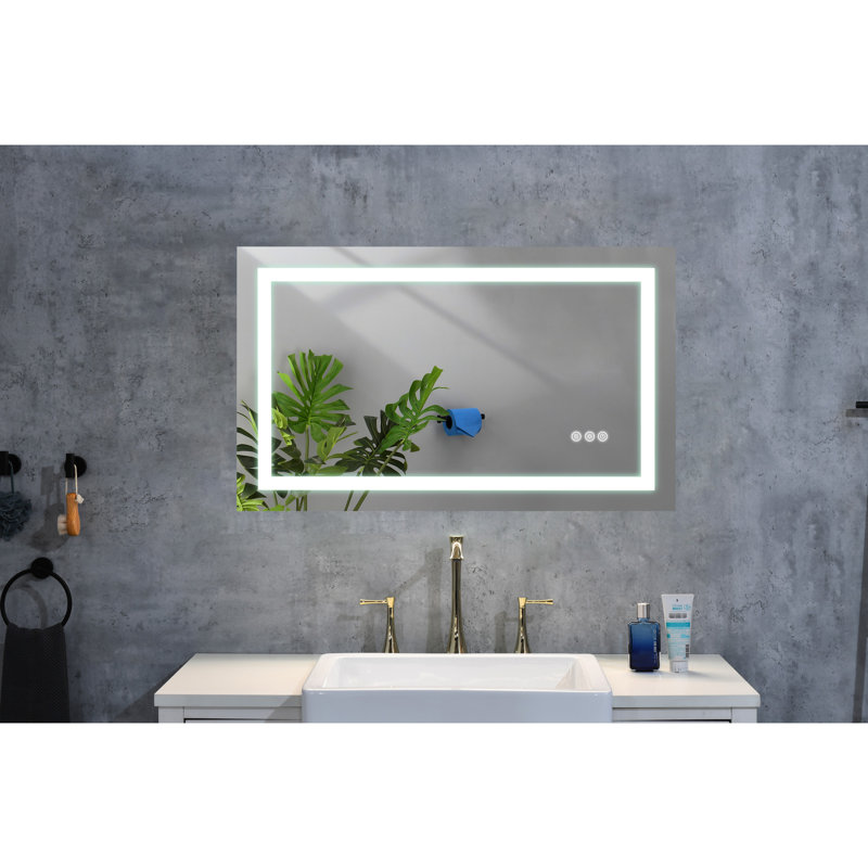 Miroir de salle de bain 40 po x 32 po avec lumières DEL - brouillard, intensité variable, 3 couleurs, mémoire, fixation murale pour la beauté des températures de coiffeuse, fonction mémoire, design moderne