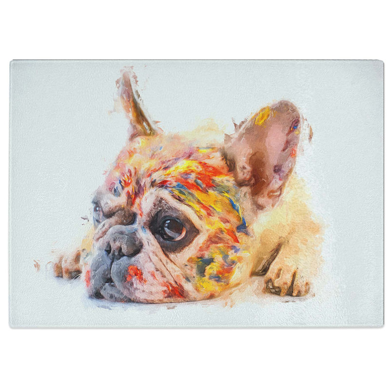 Tempered Glass Painted French Bulldog Chopping Board, 39 cm W x 28.5 cm L