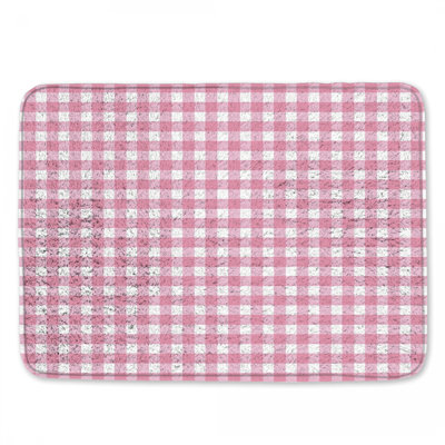 Pink White Gingham Pattern Bath Mat
