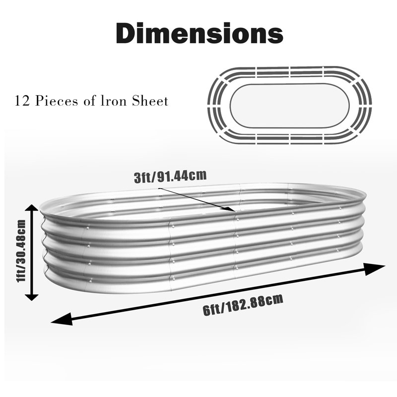 Galvanized Steel Raised Garden Bed 2pcs, 12" H x 72" W x 36" D