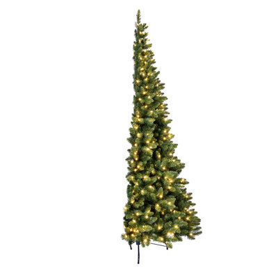 Vickerman 5.5' X 37" Chapel Pine Artificial Christmas Half Tree With 619 Pvc Tips, 250 Ul Dura-Lit® Led Warm White Mini Lights, Hinged Branches And Folding Metal Stand