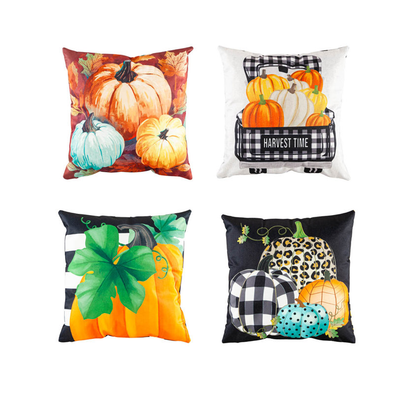  Interchangeable Indoor/Outdoor Pillow Cover, Harvest Pumpkins