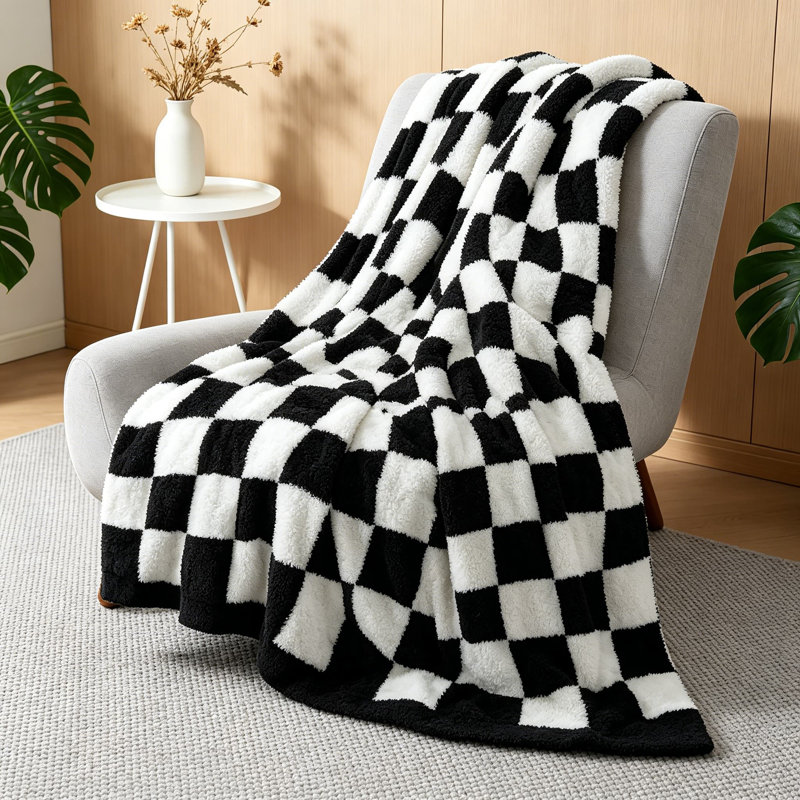 Couverture en microfibre douce et confortable pour canapé, chambre à coucher et salon, couverture en peluche chaude et légère, conception en damier