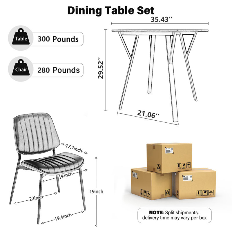 Ensemble de table ronde, 3 pièces: table, 2 chaises, Gris, H 29,52 po x l 35,43 po x P 35,43 po