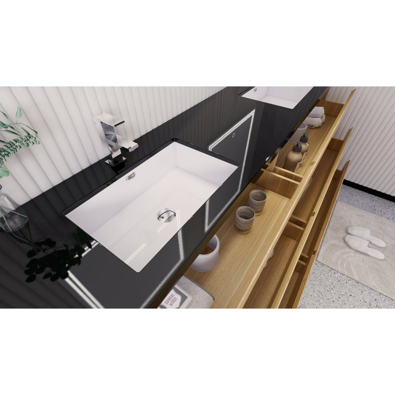 Santrice 83.5'' Double Bathroom Vanity with Acrylic Top, White Oak