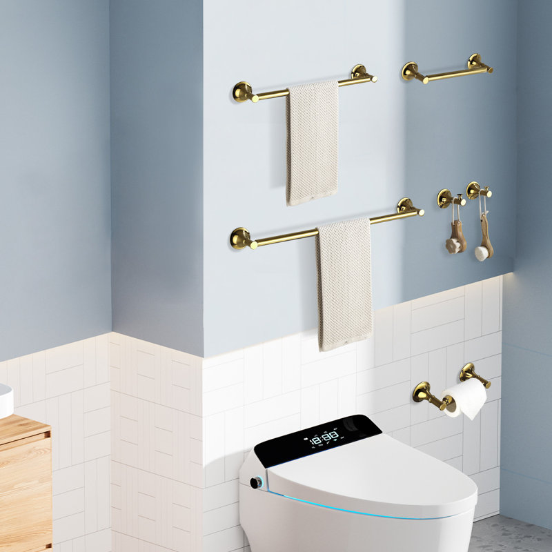 5 Piece Bathroom Hardware Set,brass Bathroom Accessories Kit Wall Mounted, Gold