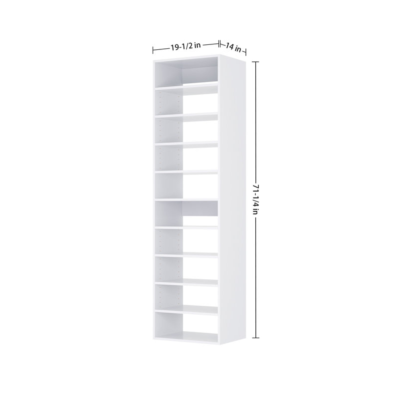 Shoe Shelf Tower Unit in White, 71.25" H x 19.5"  W x 14" D