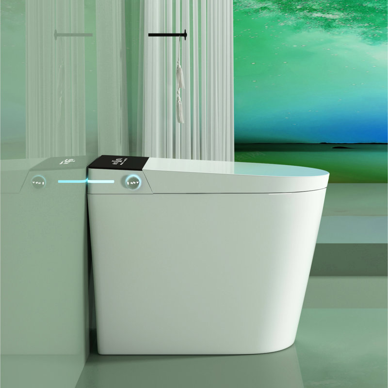 Toilette à bidet moderne et intelligente - ouverture / fermeture automatique, chasse d'eau, siège chauffant, séchage à l'air chaud compact avec ouverture / chasse d'eau, sec, idéal pour les petites salles de bain