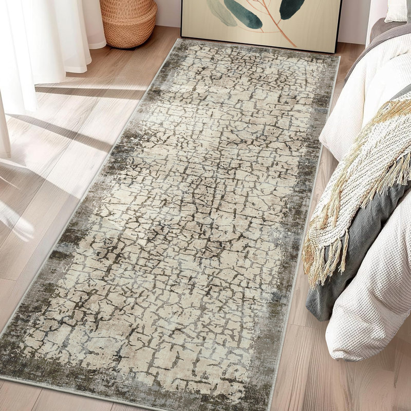 Washable Area Rug for Living Room Abstract Fading Design Vintage Rug Non Slip Throw Rugs Bedroom Rug, Runner 2' x 6'