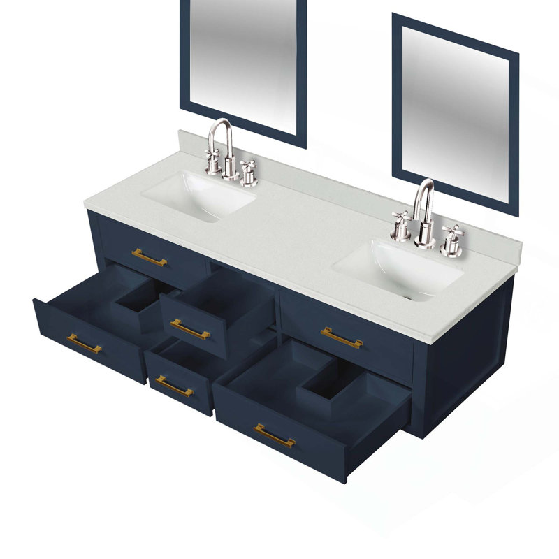 Ensemble de meuble-lavabo double avec robinet, miroirs et tiroirs