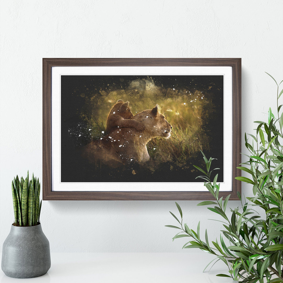 Lioness with Lion Cub - Framed Print