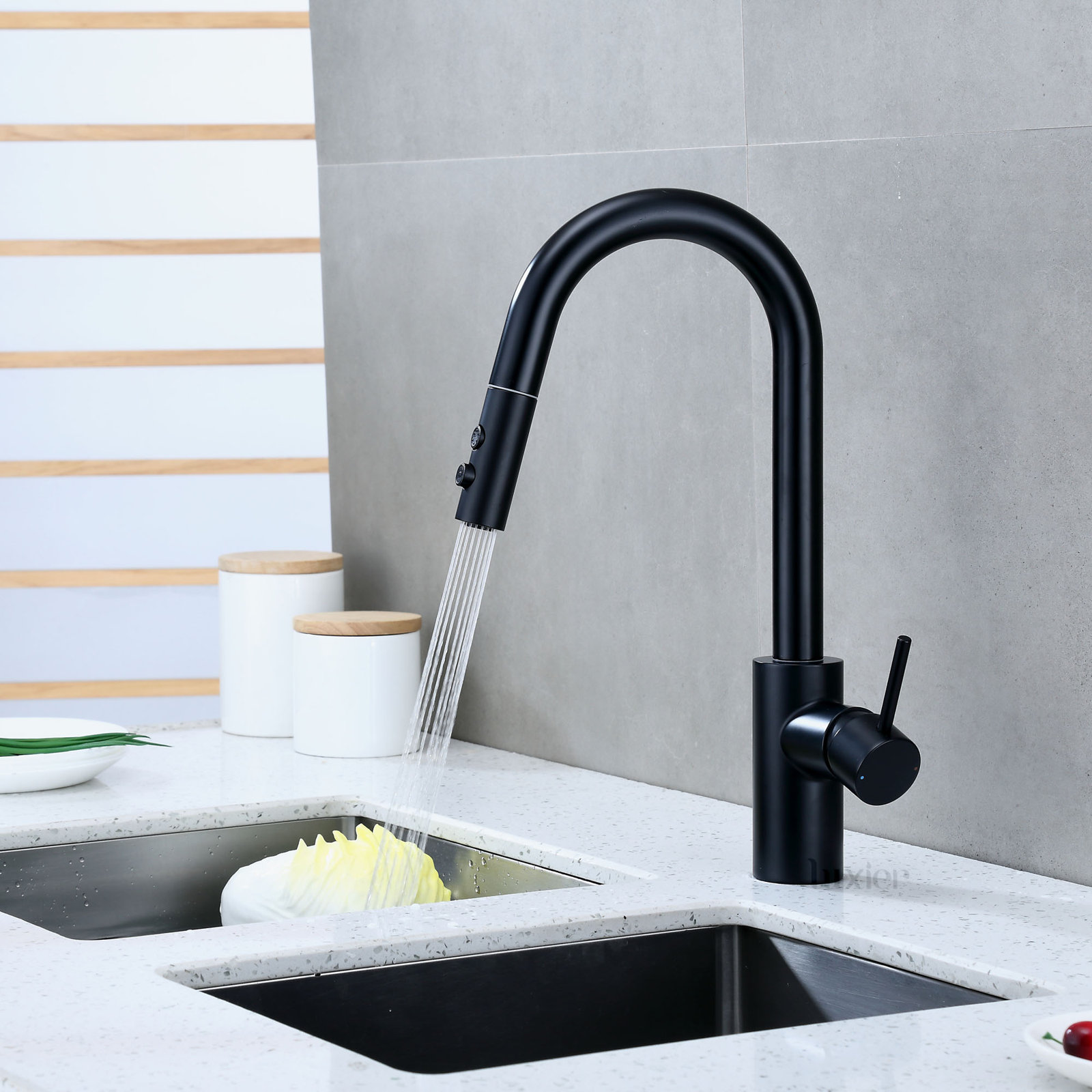 Pull-Down Kitchen Faucet with Accessories, Matte Black