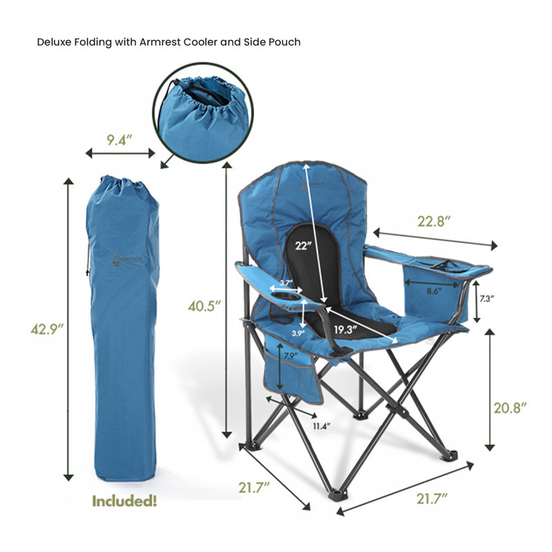 Alloy Steel Portable Folding Camp Chair with Cooler - Blue