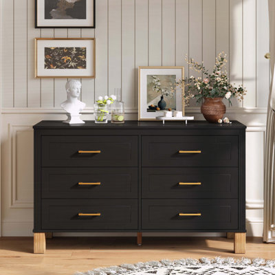 6-Drawer Modern Dresser with Solid Wood Legs