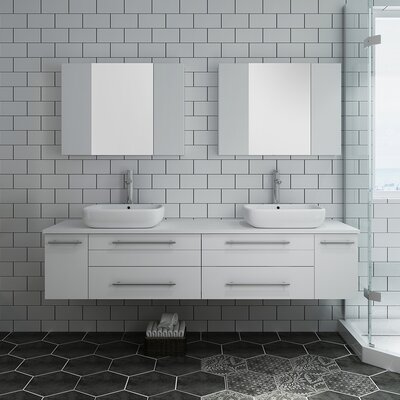 Lucera 72"" Wall Mounted Double Sink Vessel Sink Bathroom Vanity Set with 2 Medicine Cabinets -  Fresca, FVN6172WH-VSL-D