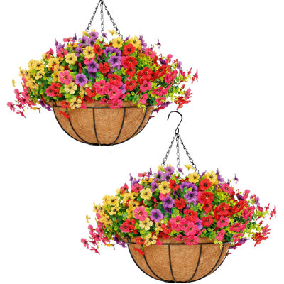 Ensemble de 2 fleurs artificielles d'extérieur avec panier suspendu