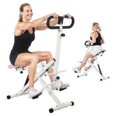 Squat et rameur - 12 niveaux de résistance à la maison avec un design pliable pour les fessiers, les jambes et le noyau, blanc