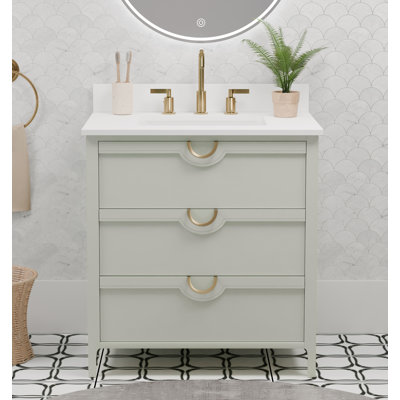 Yulan 30" Single Vanity With Pure White Quartz Top, Pre Assembled