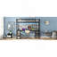 Lit mezzanine simple polyvalent avec bureau, tablettes et conception en L pour une configuration de chambre fonctionnelle et peu encombrante.-1551468050-1551468049