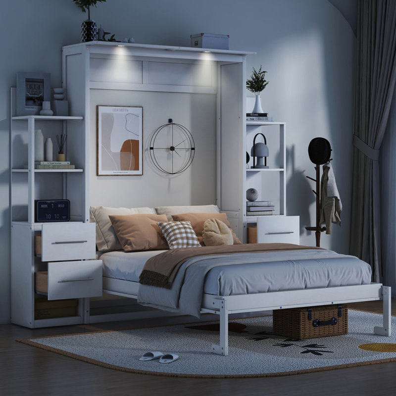 Lit Space avec lumières à DEL - couleur blanche, idéal pour un support de matelas d'appartement et de petits espaces peu encombrants