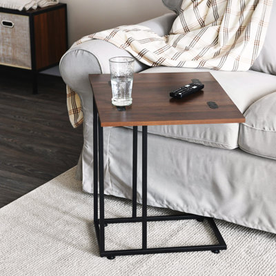 Gateshead Jamestown Extendable C-Shaped for Accessiblity Side End Table Mid Century Wood Grain and Metal