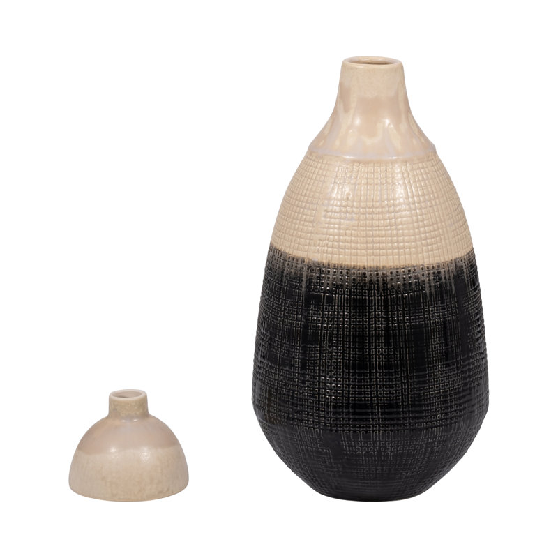 Elegant Two-Tone Ceramic Jar with Lid for Home Decor – Versatile Accent Decor for Shelf Accent, Console Styling, or Table Decor