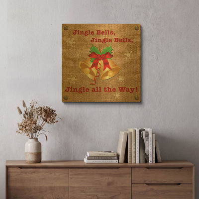 'Christmas On Burlap 3' By Jean Plout Gold Metal Wall Art, 24" x 24"
