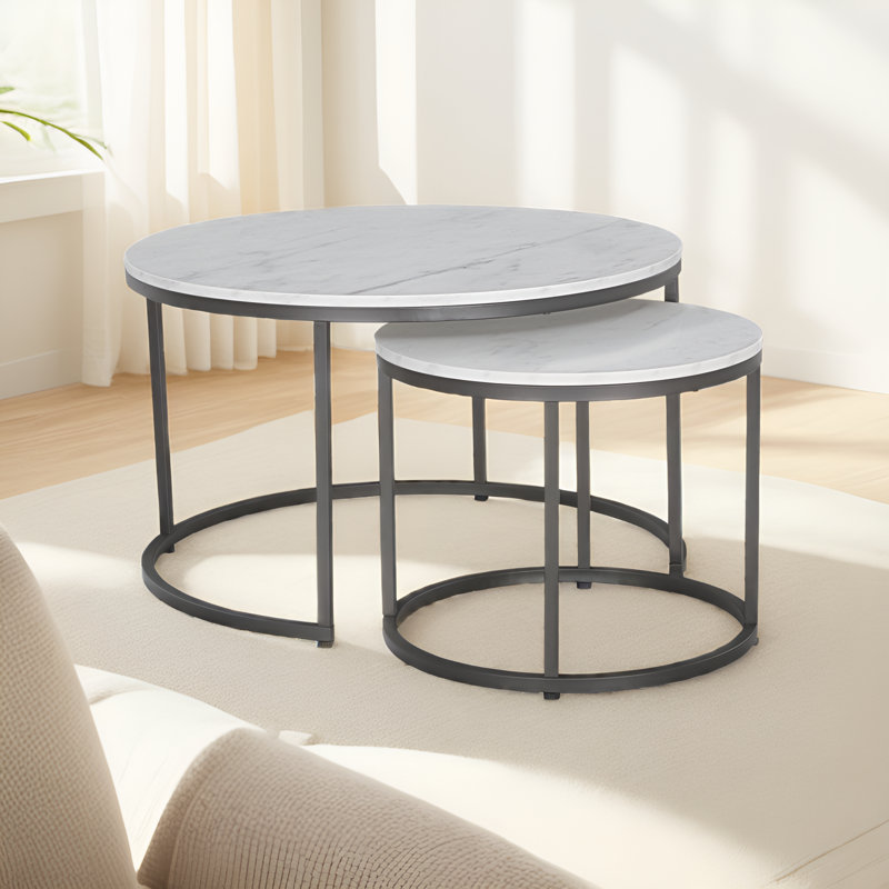 Ensemble de tables gigognes Oryan, Marbre, Noir, noir, noir, noir