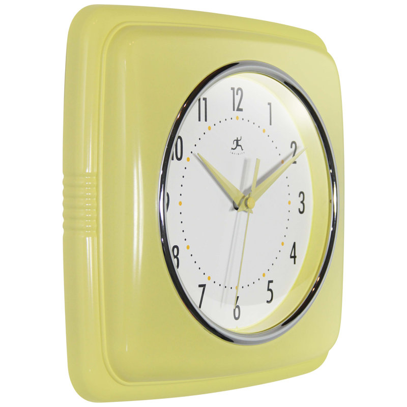 Orrwell Square Plastic Wall Clock 9.25 Inches, Yellow