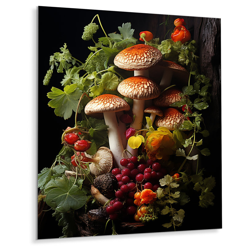 Panier de champignon, peinture IV - champignon, art mural en métal, H 40 po x l 30 po x P 1,5 po