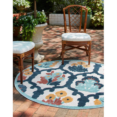 Tapis d'extérieur couleur ivoire / bleu marine Askersund