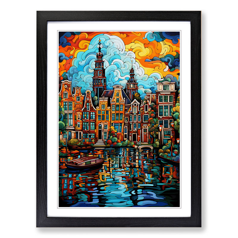 Amsterdam Pop - Single Picture Frame Print on Wood, 64cm H x 46cm W x 2cm D, Black