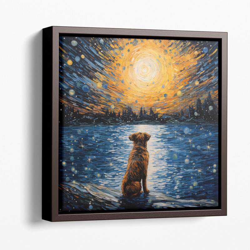 Starry Night Canine Reverie 2, reproduction d'art sur toile, Cadre flottant brun, H 16 po x l 16 po x P 1,25 po