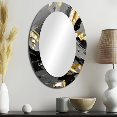 Imminent Bliss Bold Textured Gold and Black III - Miroir mural ovale moderne doré