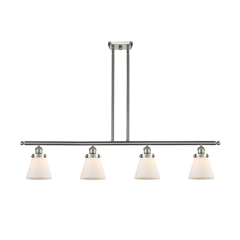 Luminaire suspendu pour îlot de cuisine 4 lumières Wilmoth, Blanc mat, DEL, Nickel satiné brossé