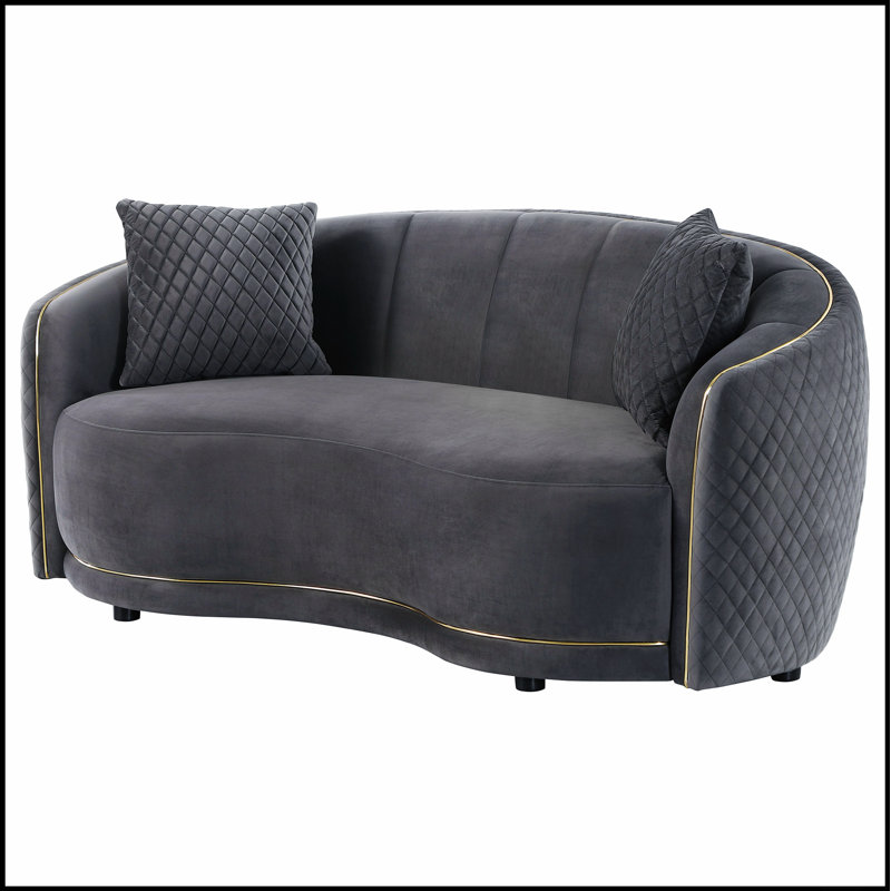 Lorraine Upholstered Curved Loveseat With Textural Diamond Tufting And Elegant Gold Trim, Perfect For Glamorous Living Rooms
