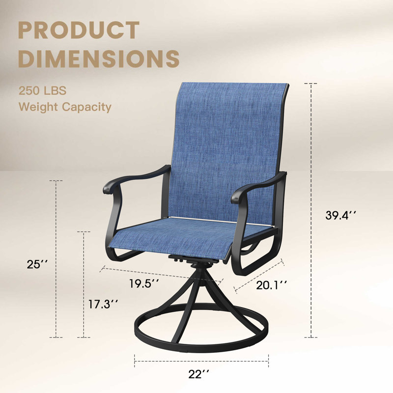 Fauteuils d'extérieur pivotants, Coussin bleu / cadre noir