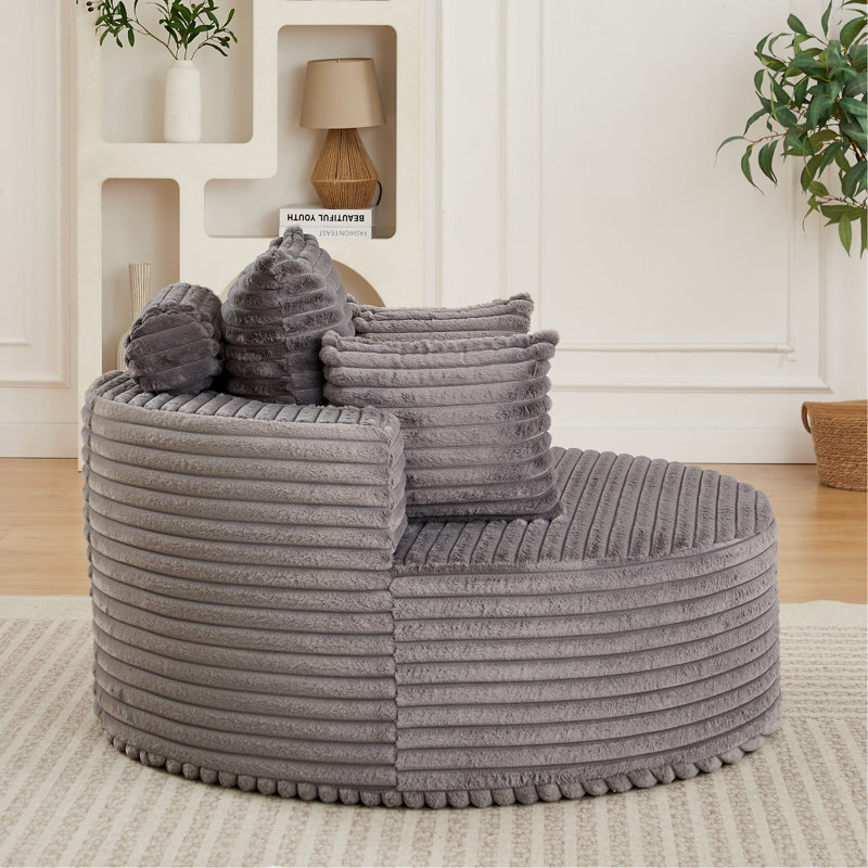 Velours côtelé gris, fauteuil moelleux à 1 place, canapé-lit de 50 po et coussin cylindrique, aucun assemblage requis